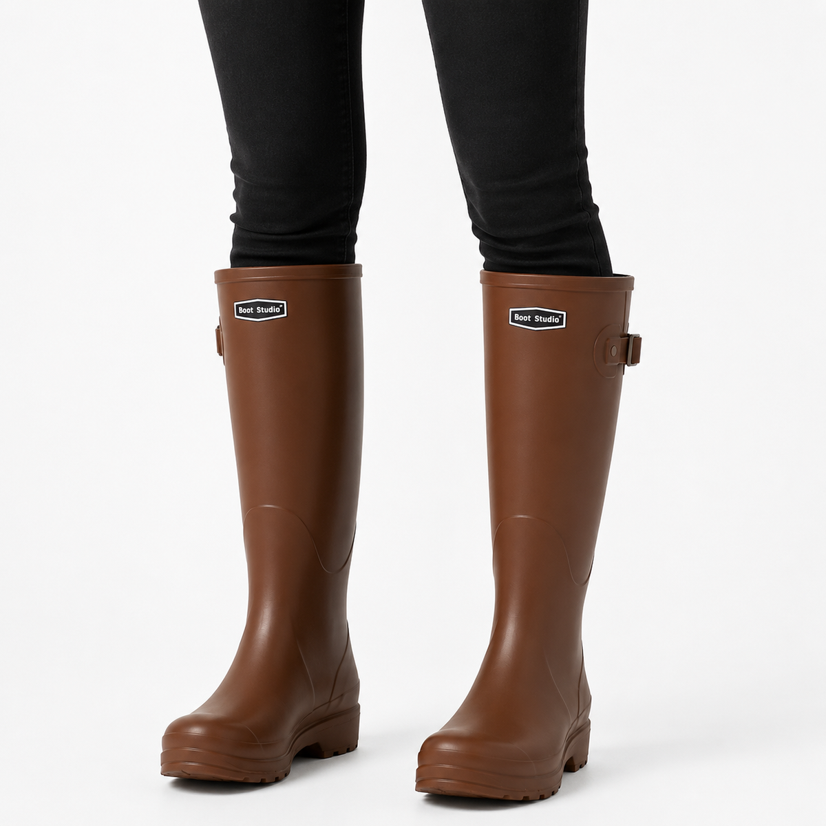 Women's Black Wellington Boots, Tall Easy-Clean PVC
