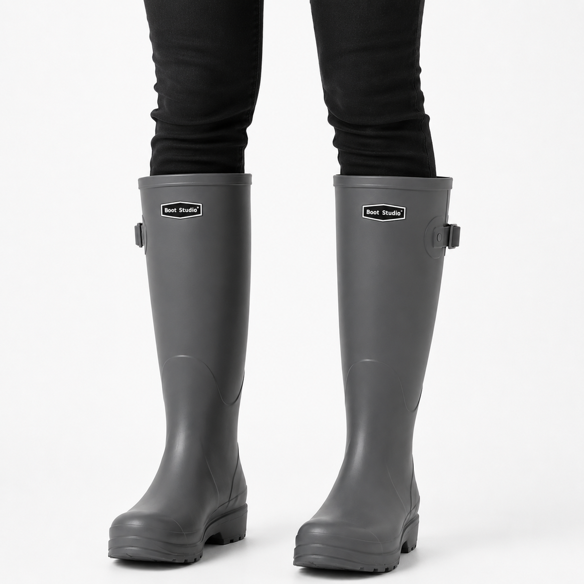 Women's Black Wellington Boots, Tall Easy-Clean PVC