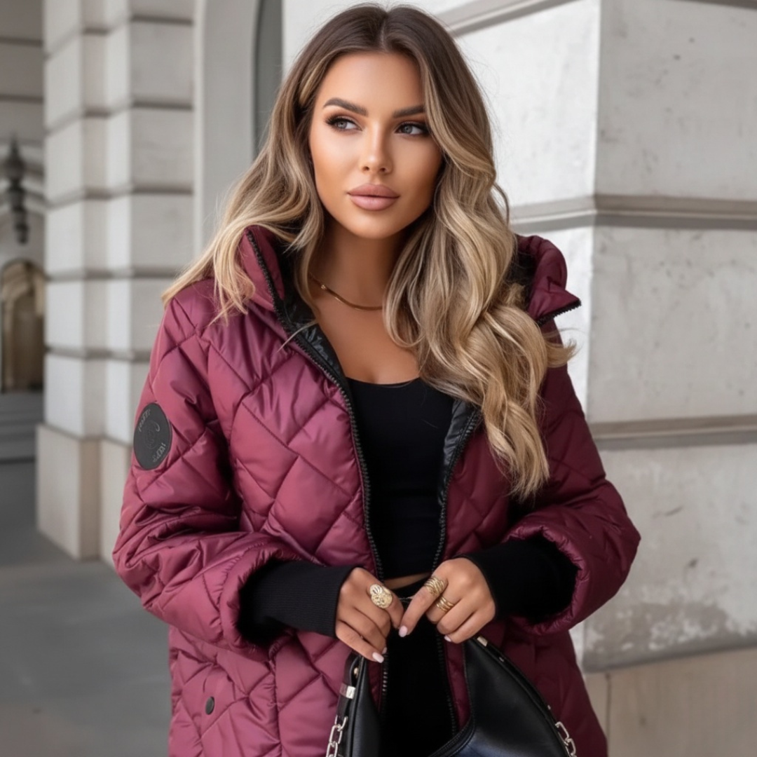 Winifred | Hooded Diamond-Quilted Puffer with Ribbed Cuffs for Women