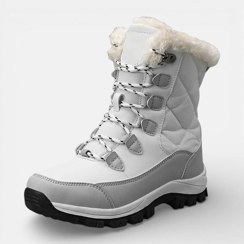 Women's Snow Boots, Lace-Up Quilted with Faux Fur Collar