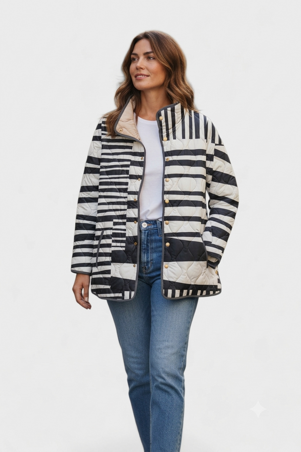 Adalyn | Striped Quilted Zip-Up Puffer Jacket for Women