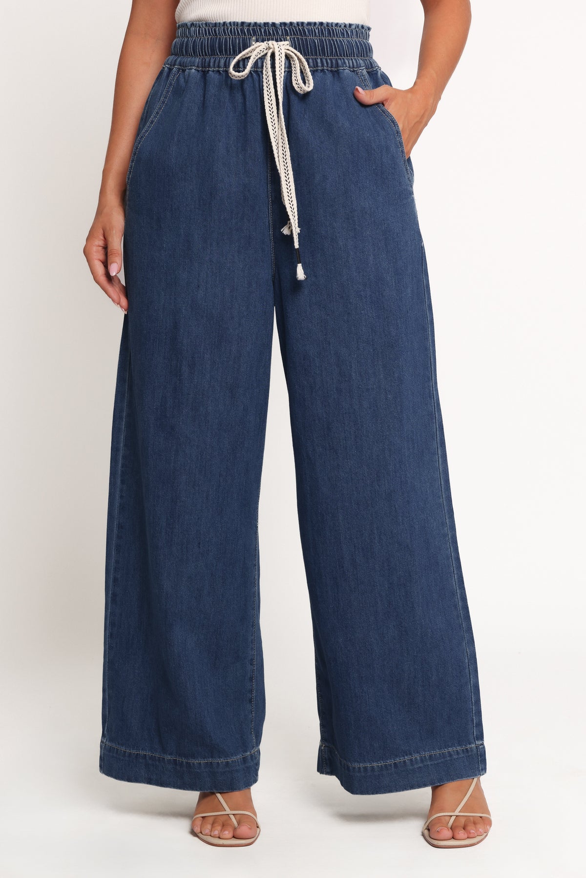 Women's Wide Leg Jeans, Elastic Drawstring Waist Denim