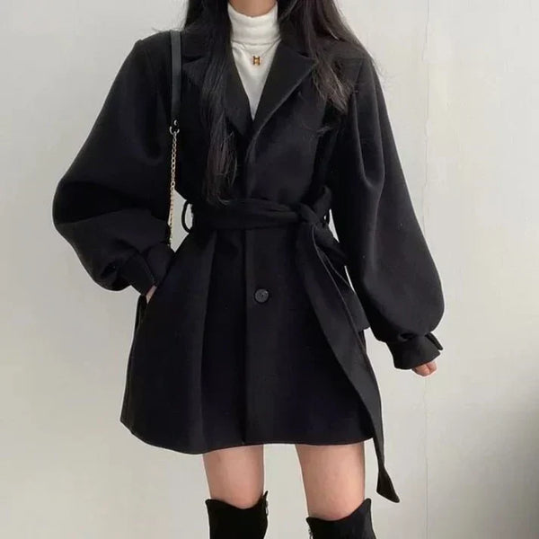 Women's Double-Breasted Wrap Coat with Tie Belt