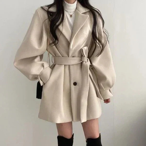 Women's Double-Breasted Wrap Coat with Tie Belt