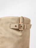 Women's Slouch Knee High Boots, Double Gold Buckle 12