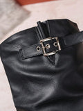 Women's Slouch Knee High Boots, Double Gold Buckle 8