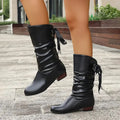 Ruched Shaft Bow Detail Knee-High Boots for Women 4