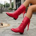 Ruched Shaft Bow Detail Knee-High Boots for Women 6