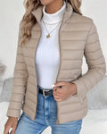 Lightweight Puffer Jacket with Stand Collar and Zip Closure for Women 3
