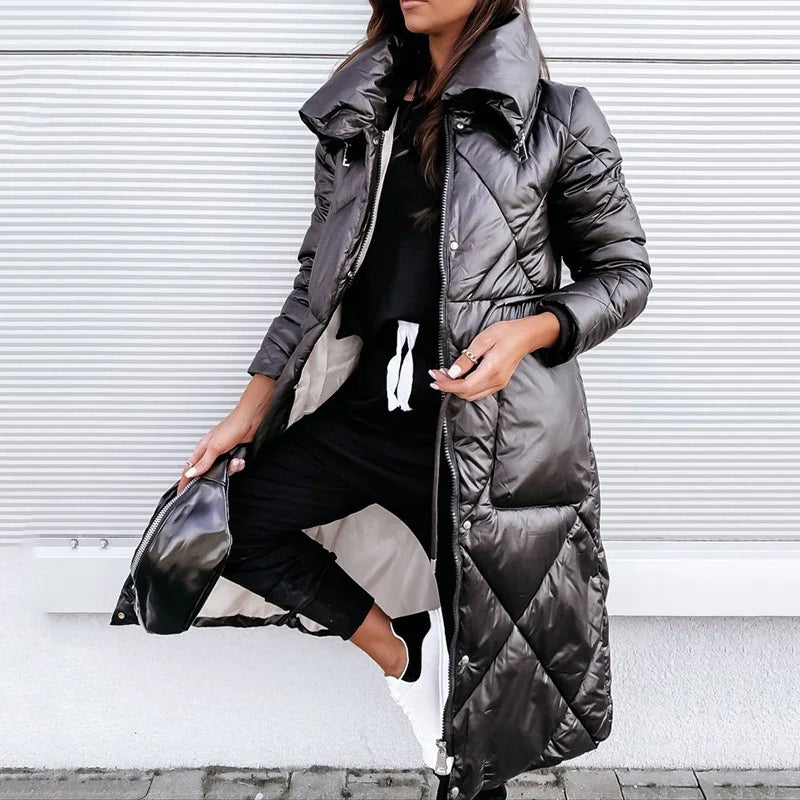 Tabitha | Long Diamond-Quilted Puffer Coat with High Collar for Women