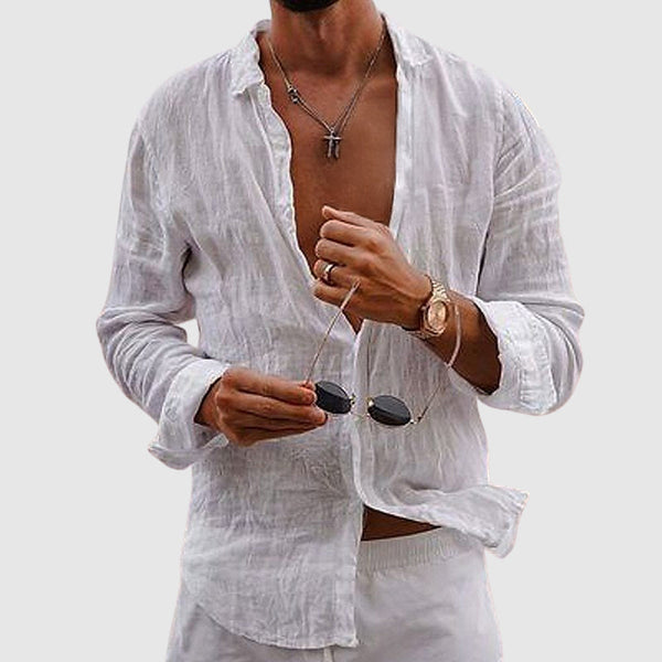 Men's Relaxed Fit Short Sleeve Linen Shirt