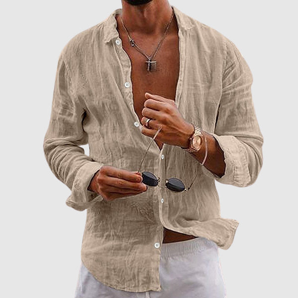 Men's Relaxed Fit Short Sleeve Linen Shirt