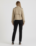 Khaki Double-Breasted Cropped Trench Jacket for Women 3