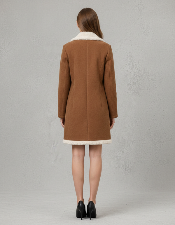 Shearling Lined Double-Breasted Coat for Women
