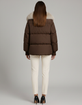Brown Puffer Jacket with Faux Fur Collar for Women 3