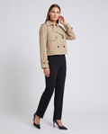 Khaki Double-Breasted Cropped Trench Jacket for Women 2