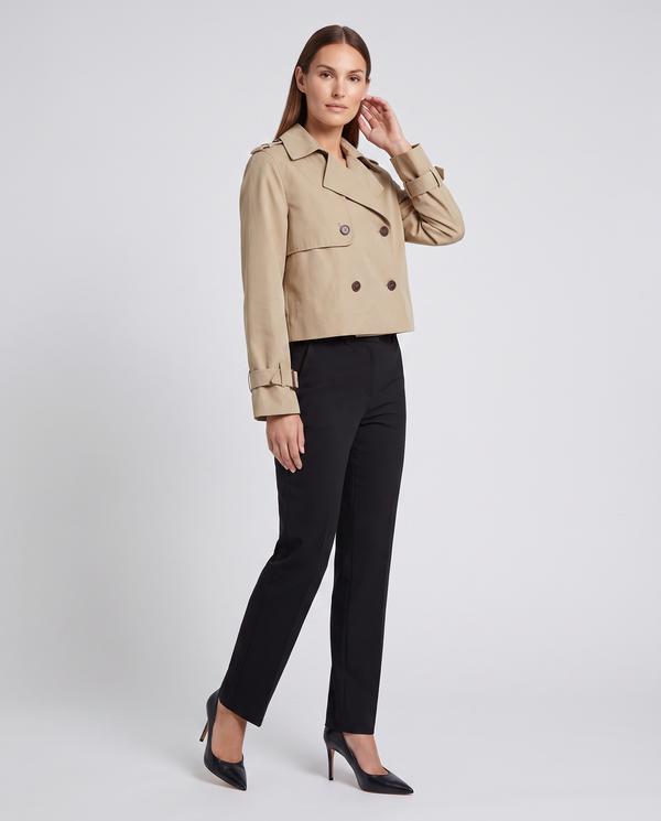 Khaki Double-Breasted Cropped Trench Jacket for Women