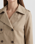 Khaki Double-Breasted Cropped Trench Jacket for Women 6