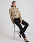 Khaki Double-Breasted Cropped Trench Jacket for Women 4