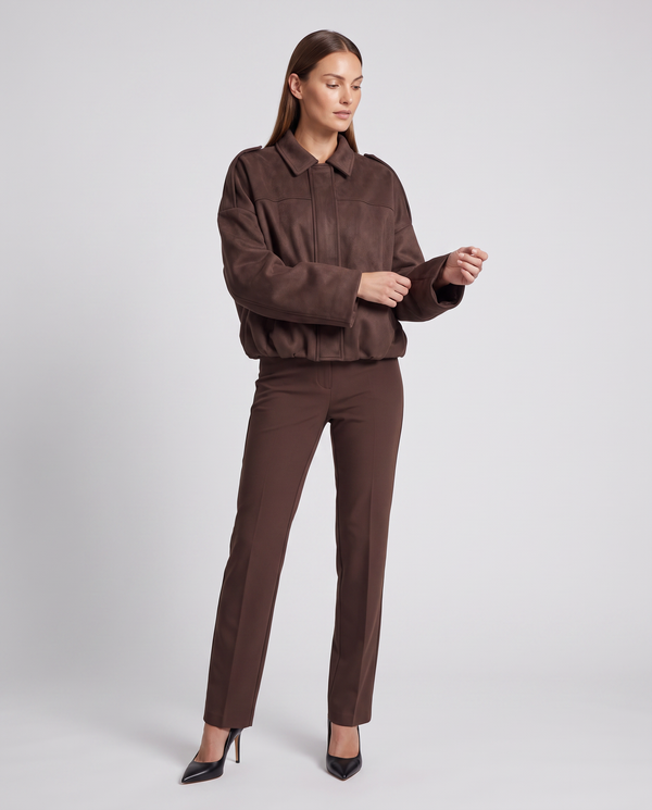 Coffee Suede Look Bomber Jacket for Women