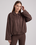 Coffee Suede Look Bomber Jacket for Women 4