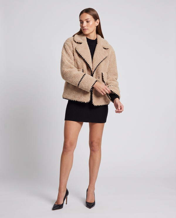 Beige Borg Teddy Fleece Jacket for Women