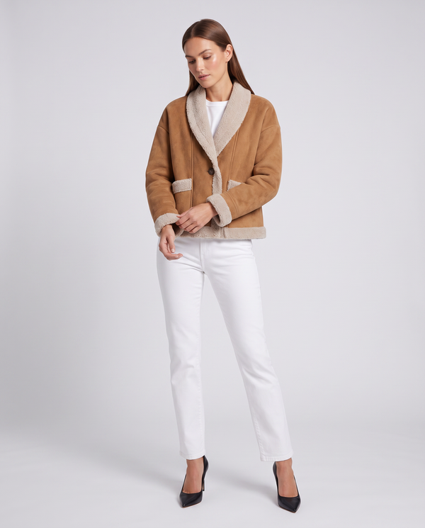Sherpa Trim Suede Look Teddy Jacket for Women