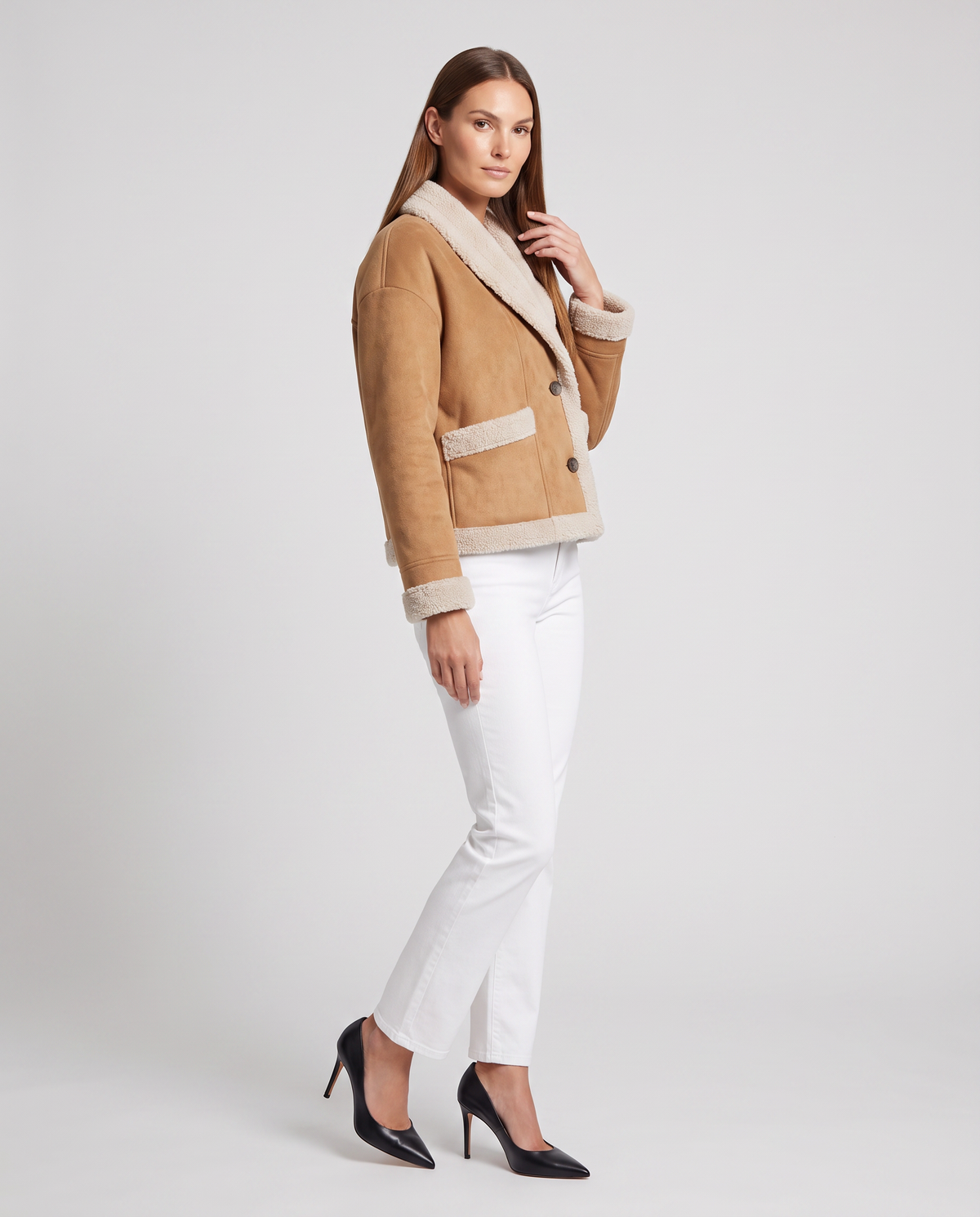 Sherpa Trim Suede Look Teddy Jacket for Women