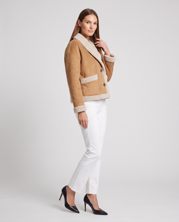 Sherpa Trim Suede Look Teddy Jacket for Women