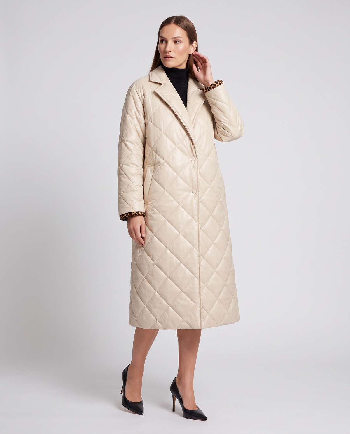 Beige Leopard Print Reversible Coat for Women