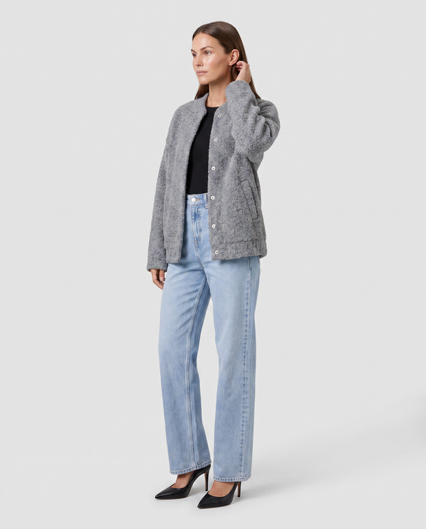 Grey Boucle Open Front Jacket for Women