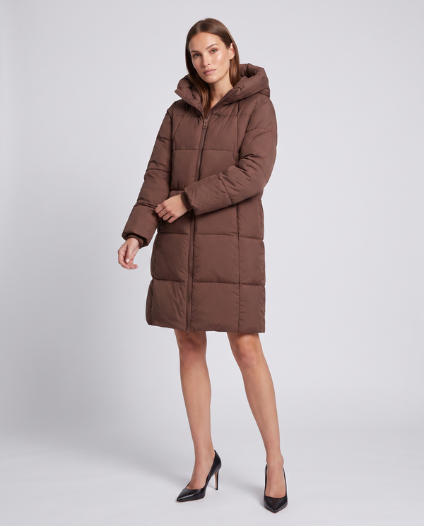 Khaki Hooded Puffer Coat for Women