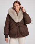 Brown Puffer Jacket with Faux Fur Collar for Women 4