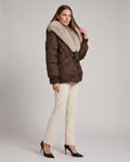 Brown Puffer Jacket with Faux Fur Collar for Women 1