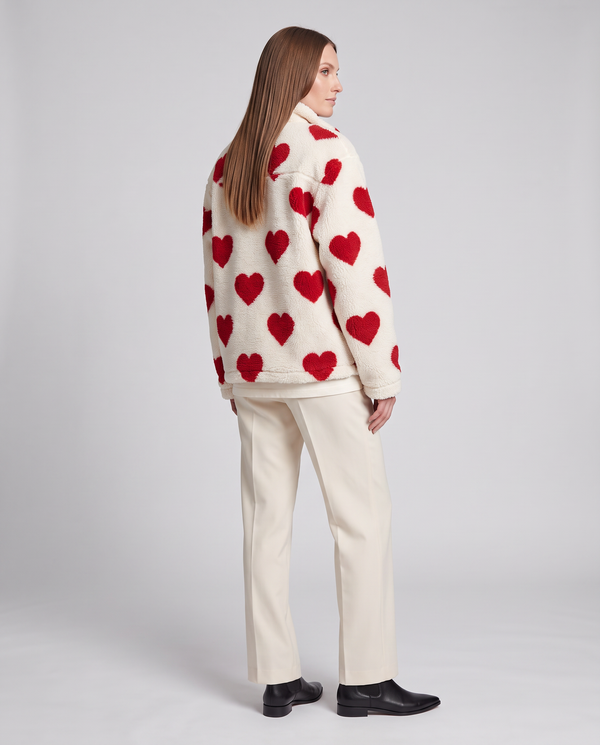 Heart Print Teddy Fleece Jacket for Women