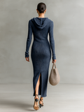 Slim Fit Hooded Knitted Maxi Dress for Women 5