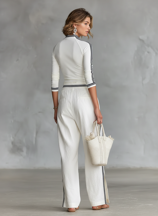 Half-High Neck Long Sleeve T-Shirt and Drawstring Wide-Leg Pants Set
