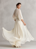 Women's Ivory Sheer Chiffon Dress Puff Sleeves Wrap Detail 5