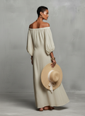 Women's Off-Shoulder Maxi Dress Embroidered Three Quarter Sleeve 2