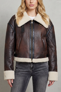 Yolanda | Cropped Aviator Jacket with Faux Shearling Trim for Women 1