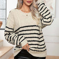Saskia | Striped Cable Knit Sweater with Shoulder Buttons for Women 4