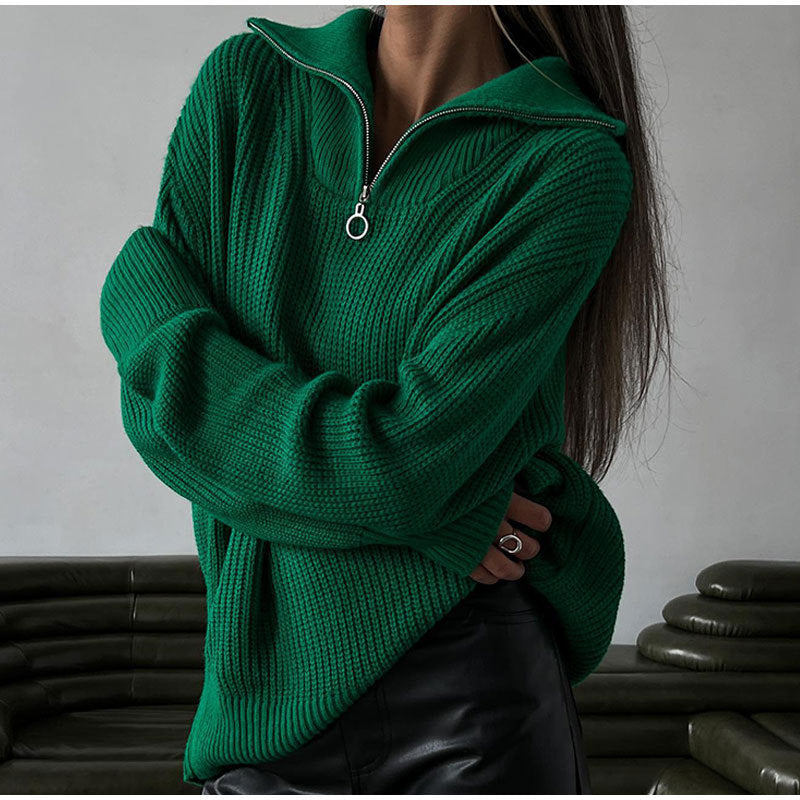 Agathe | Oversized Half-Zip Sweater with Stand Collar for Women