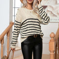 Saskia | Striped Cable Knit Sweater with Shoulder Buttons for Women 9