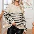Saskia | Striped Cable Knit Sweater with Shoulder Buttons for Women 1