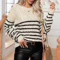 Saskia | Striped Cable Knit Sweater with Shoulder Buttons for Women 7