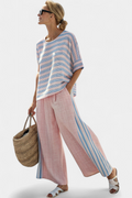 Linen Blouse and Soft Pants Set Pink Blue Relaxed 4