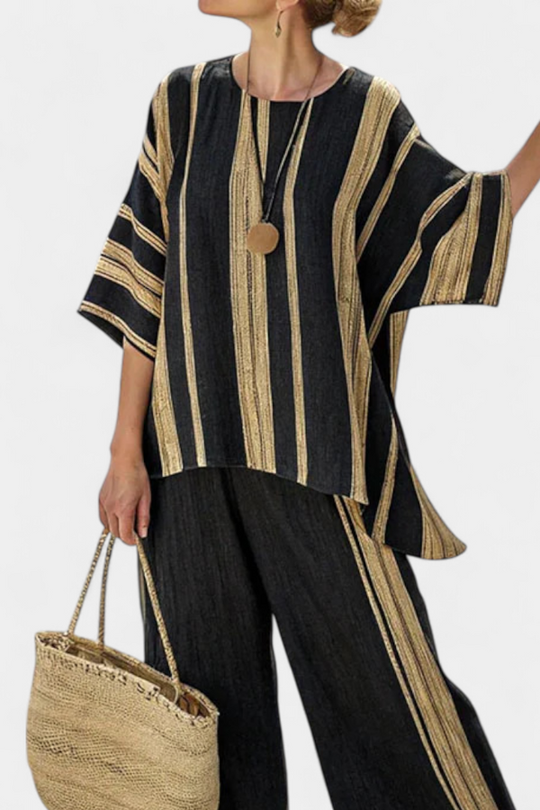 Oversized Striped Linen Top and Pants Set Relaxed