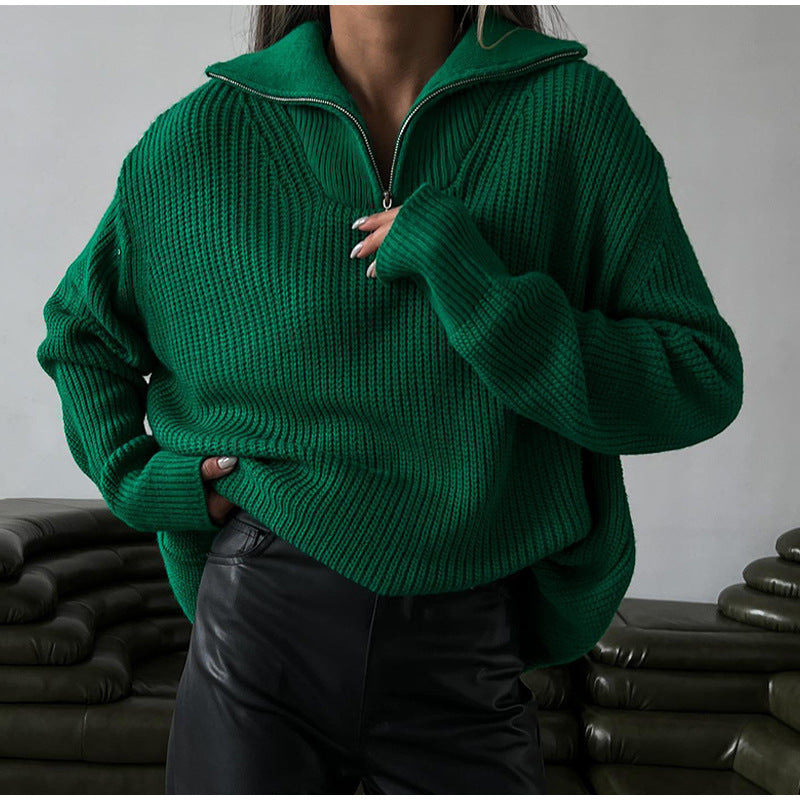 Agathe | Oversized Half-Zip Sweater with Stand Collar for Women