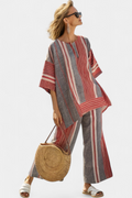 Linen Top and Wide-Leg Pants Set Coral Gray Relaxed 4