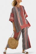 Linen Top and Wide-Leg Pants Set Coral Gray Relaxed 1